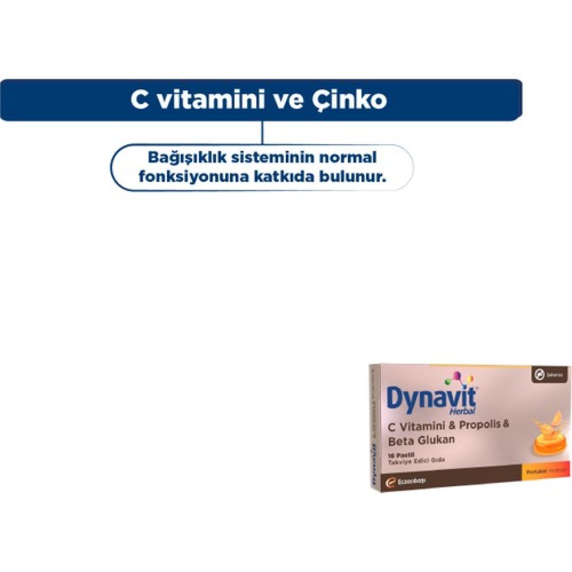 Dynavit Herbal C Vitamini, Propolis & Beta Glukan 16 Pastil - C Vitamini, Propolis, BetaGlukan, Çinko