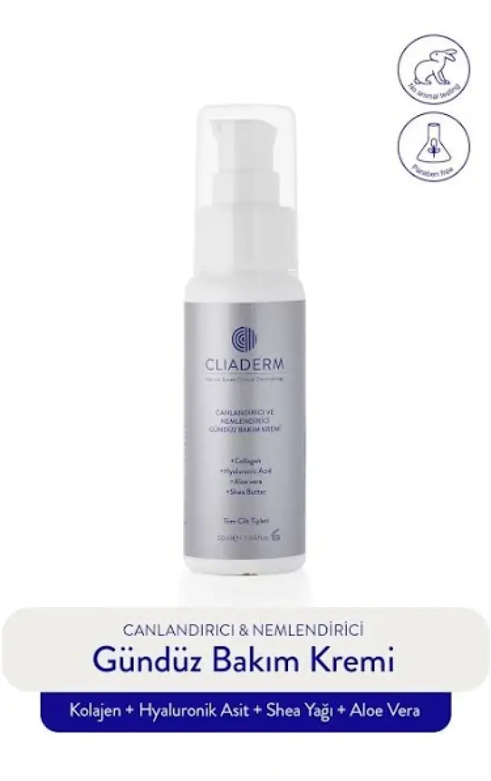 Cliaderm Canlandırıcı & Nemlendirici Gündüz Bakım Kremi 50 ml (Kolajen & Hyalüronik Asit & E Vitamini)