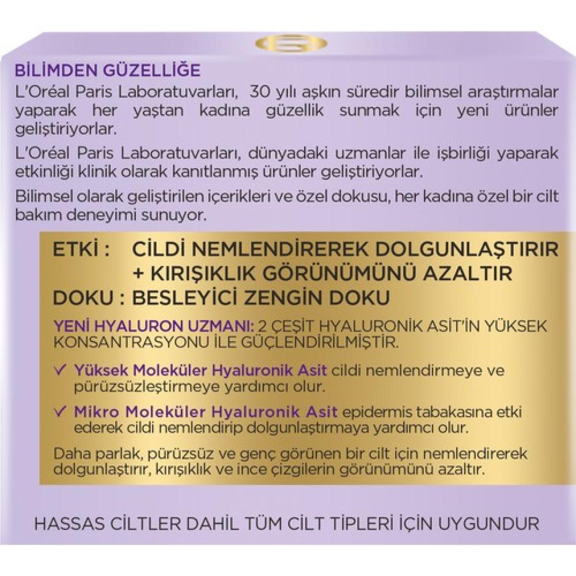 L'Oréal Paris Hyaluron Uzmanı Cilt Dolgunlaştıran Nemlendirici Krem GKF 20