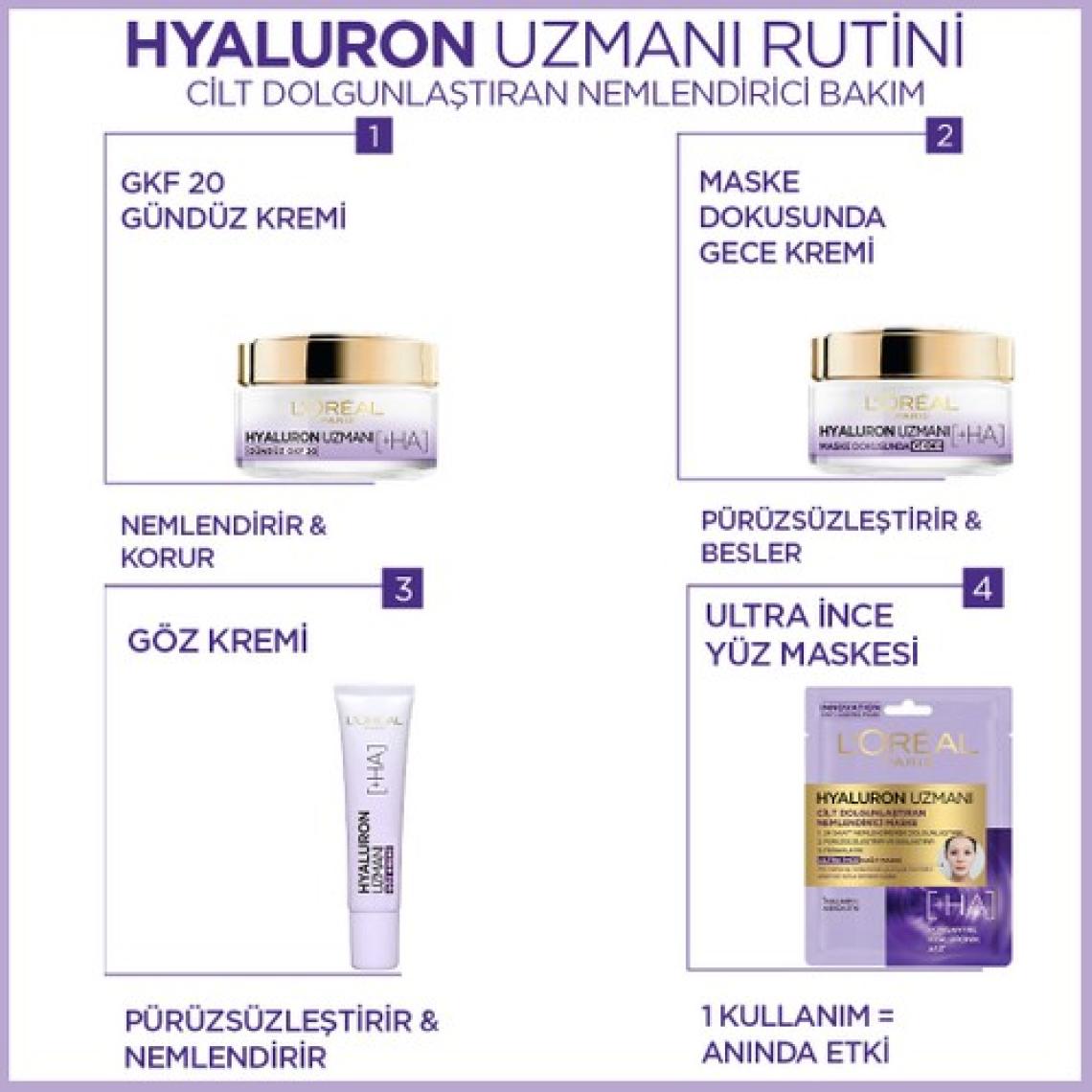 L'Oréal Paris Hyaluron Uzmanı Cilt Dolgunlaştıran Nemlendirici Krem GKF 20