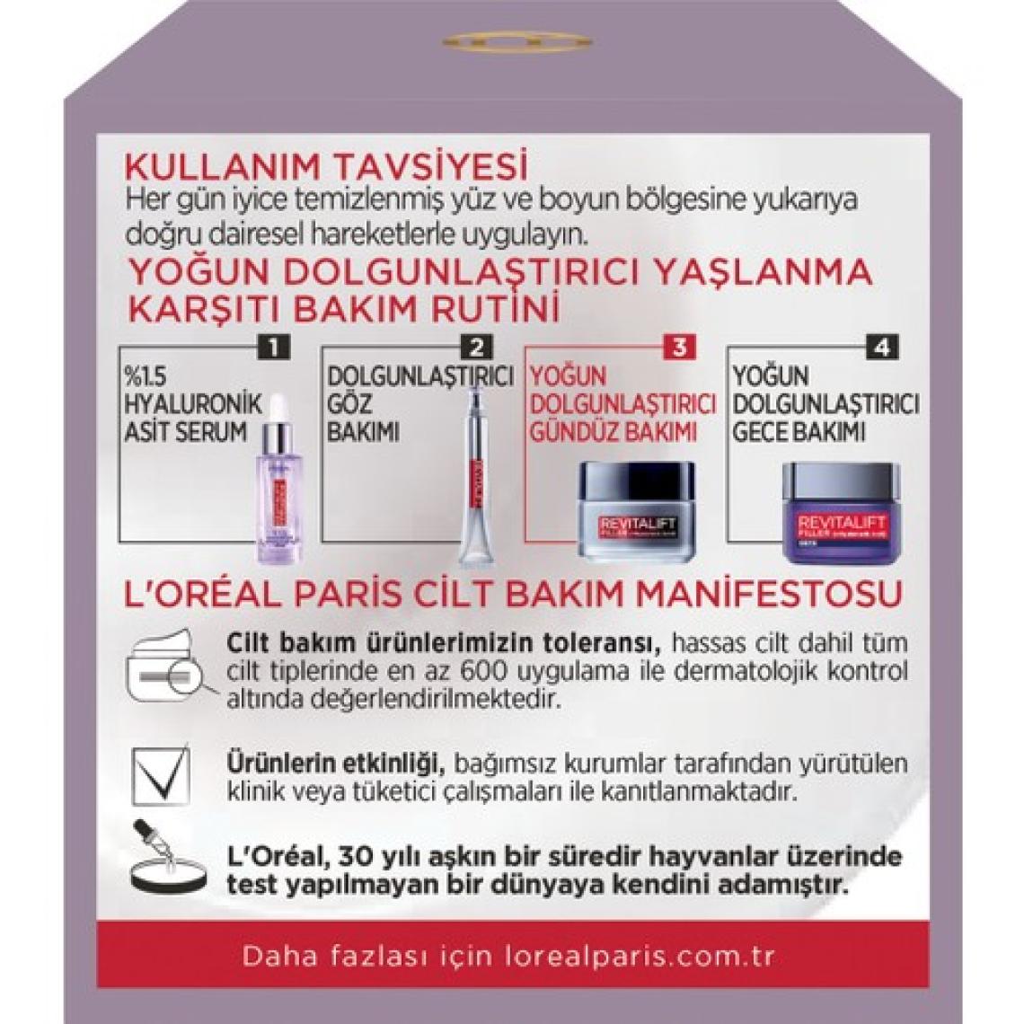 L'Oréal Paris Revitalift Filler Yoğun Dolgunlaştırıcı Yaşlanma Karşıtı Gündüz Kremi 50Ml - Hyaluronik Asit