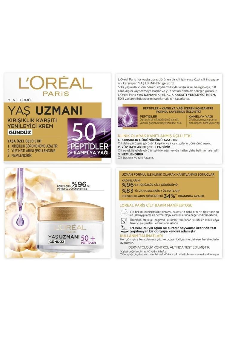 Loreal Paris Yaş Uzmanı 50+ Kırışıklık Karşıtı Yenileyici Krem 50 ml