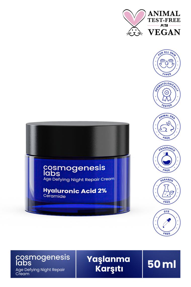 Yoğun Nemlendirici Gece Bakım Kremi 50ml Vegan Yaşlanma Ve Kırışıklık Karşıtı (%2 HYALURONİC ACİD)