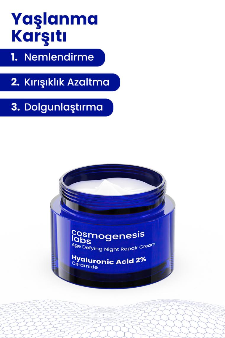 Yoğun Nemlendirici Gece Bakım Kremi 50ml Vegan Yaşlanma Ve Kırışıklık Karşıtı (%2 HYALURONİC ACİD)