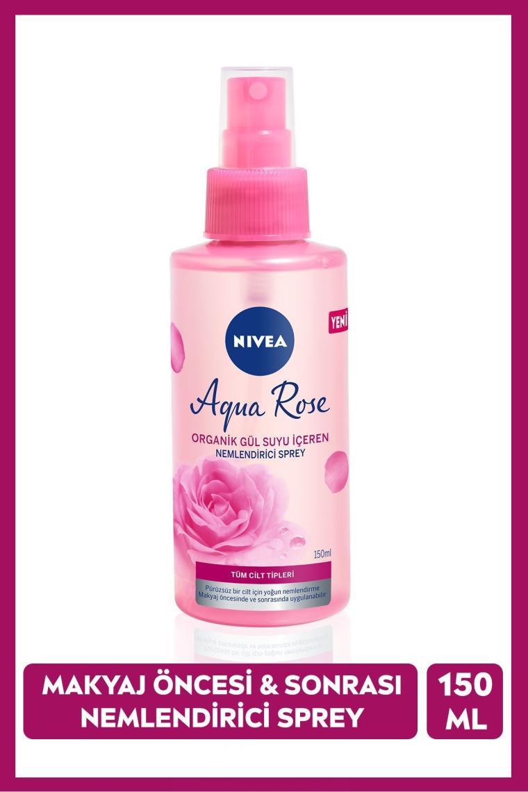Aqua Rose Organik Gül Suyu Nemlendirici Yüz Sprey 150ml, Makyaj Öncesi ve Makyaj Sonrası Sabitleyici