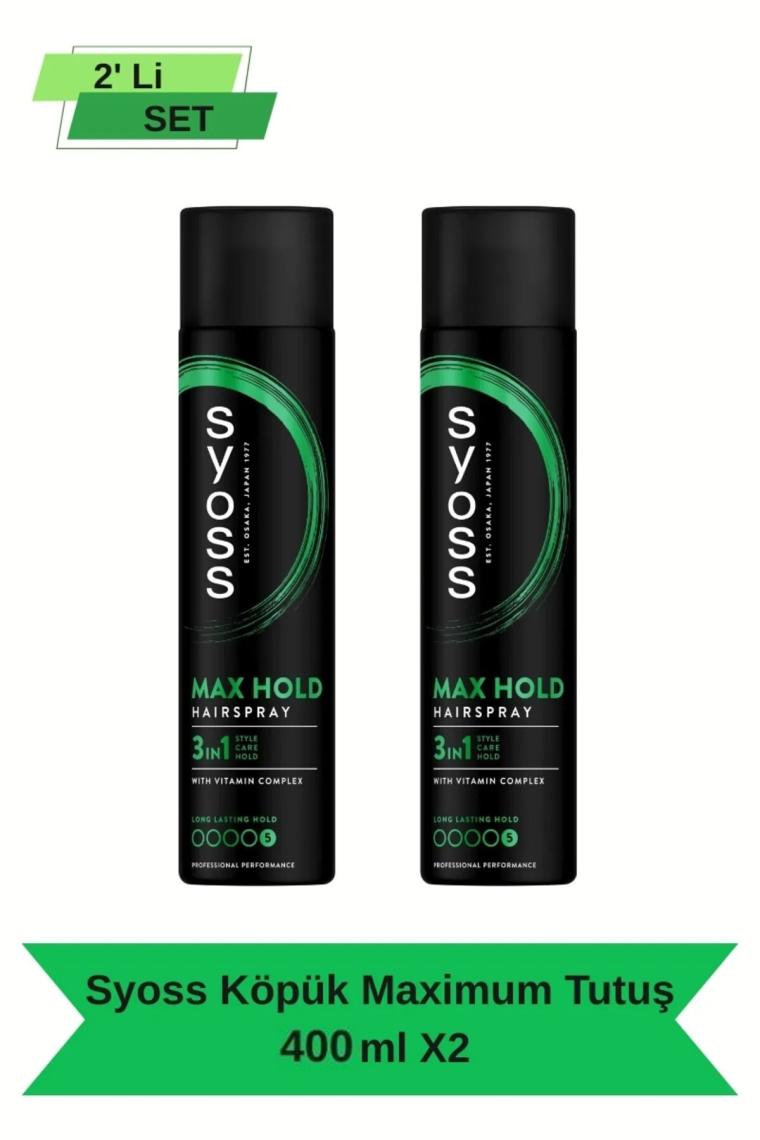 Syoss Saç Spreyi 400 ml x 2 – Maksimum Tutuş ve Parlaklık, Anti-Statik Etki, Vitamin Kompleksi, Her Saç Tipine Uygun