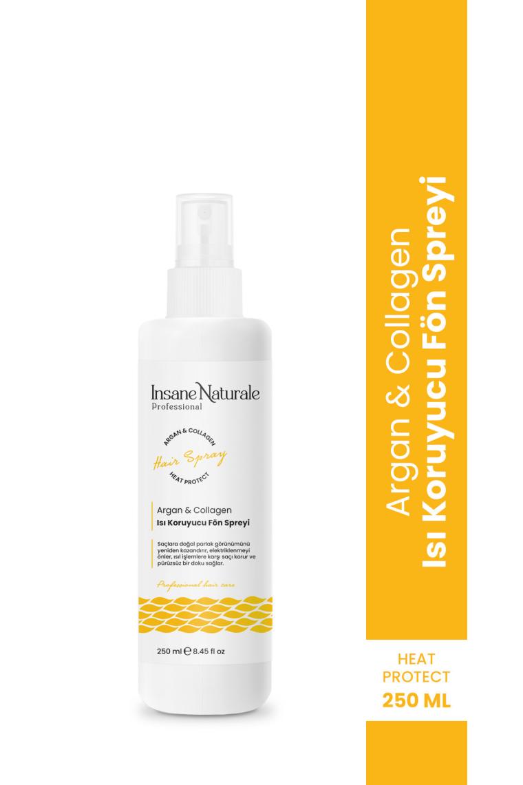 İnsane Naturale Argan ve Kolajenli Isı Koruyucu Saç Spreyi 250 ml – Tüm Saç Tipleri İçin Parlak ve Pürüzsüz Görünüm