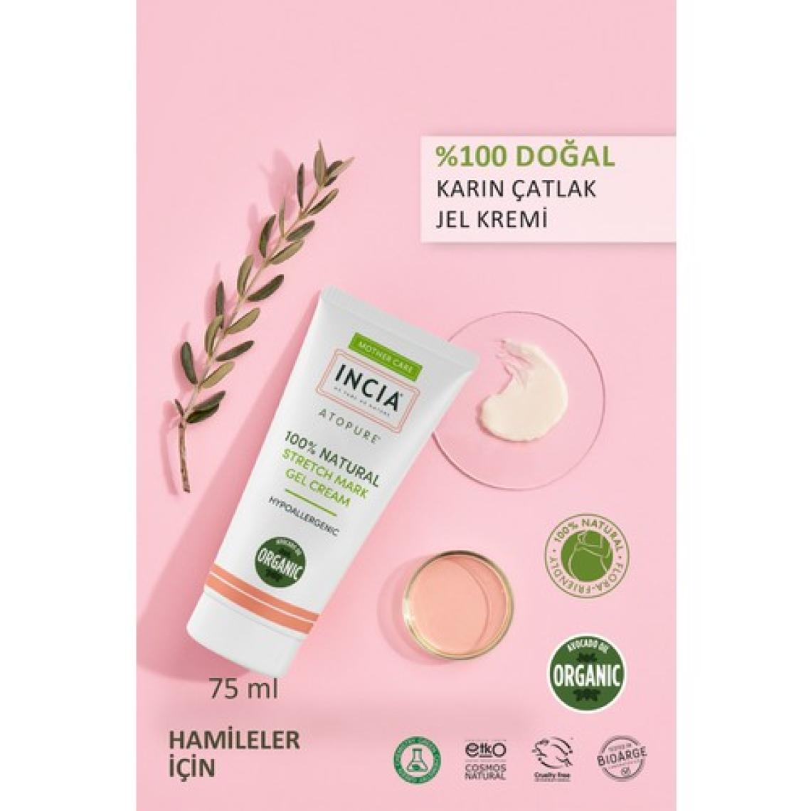 INCIA %100 Doğal Karın Çatlak Jel Kremi Çatlak Önleyici Organik Avokado Yağı Hamilelikte 75 ml