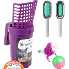 GOBYPET 3 Lü Set Yeni Nesil Mor Kedi Kumu Küreği, Çok Fonksiyonlu Kaşıma Aleti, Fareli Hacıyatmaz