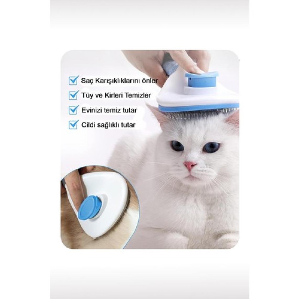 Gobypet Otomatik Temizlenen Tuşlu Evcil Hayvan Fırçası Kedi Köpek Tüy Toplayıcı Tarak Mavi