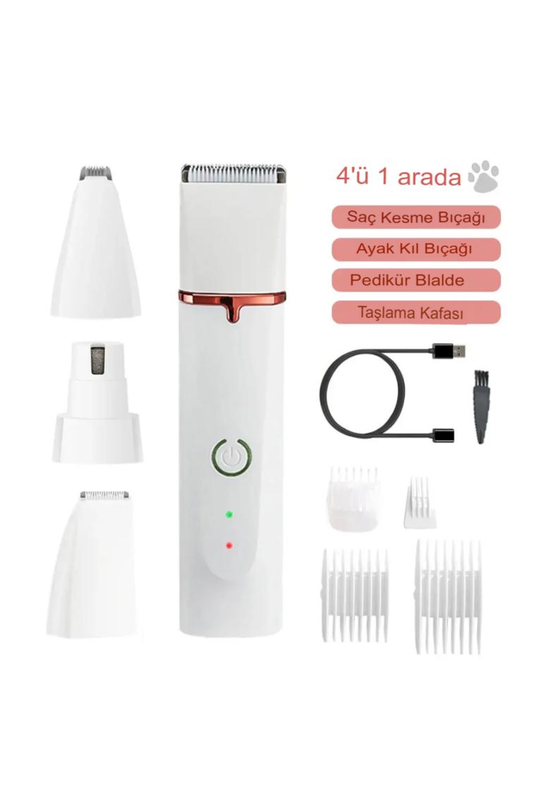 WINBEST 4in1 Kedi Köpek Bakım Seti Traş Makinasi Tırnak Törpüsü USB Şarjlı Tıraş Seti Pet Evcil Hayvan