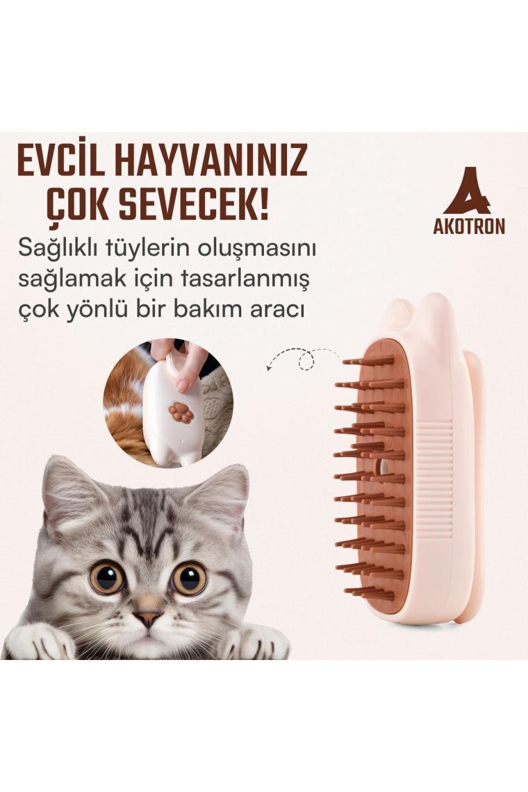 Akotron Buharlı Kedi Köpek Tarağı | Evcil Hayvan Masaj Temizleme Fırçası | Şarjlı Pet Masaj Aleti