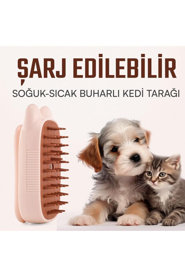 Akotron Buharlı Kedi Köpek Tarağı | Evcil Hayvan Masaj Temizleme Fırçası | Şarjlı Pet Masaj Aleti