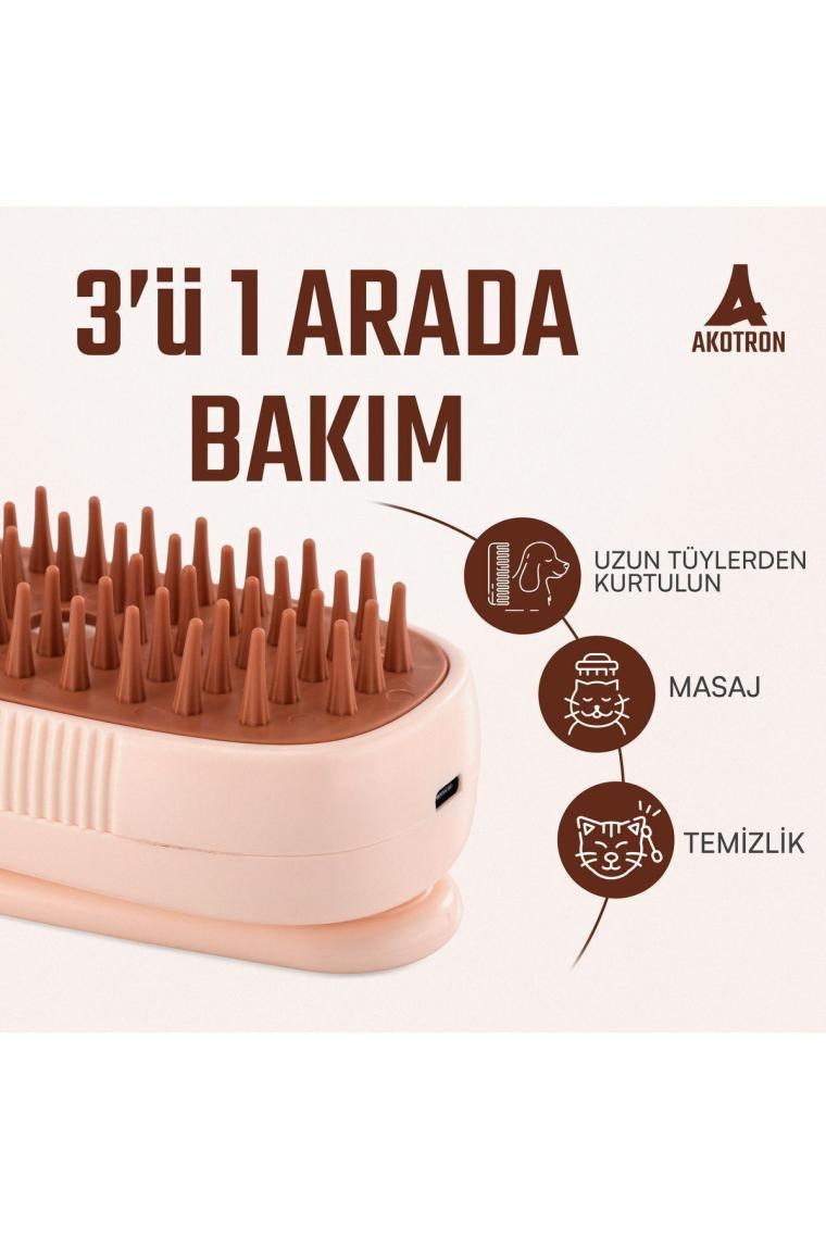 Akotron Buharlı Kedi Köpek Tarağı | Evcil Hayvan Masaj Temizleme Fırçası | Şarjlı Pet Masaj Aleti