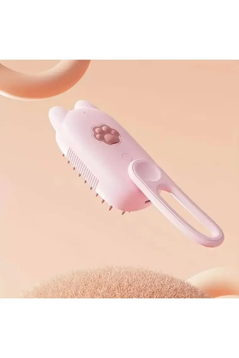 Justie Pet Kedi Tasarımlı Saplı Buharlı Kedi Tarağı, Buharlı Kedi Yıkama Fırçası Tarağı Pembe-Bej