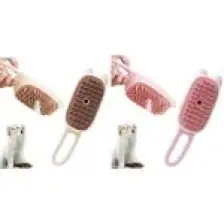 Justie Pet Kedi Tasarımlı Saplı Buharlı Kedi Tarağı, Buharlı Kedi Yıkama Fırçası Tarağı Pembe-Bej