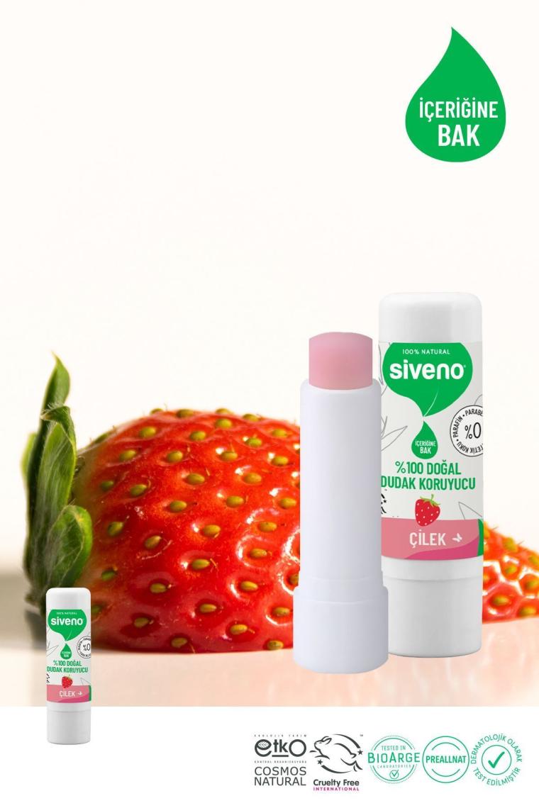 %100 Doğal Dudak Koruyucu Çilek Bitkisel Lipbalm Dudak Kremi Nemlendirici Parlatıcı Onarıcı 6 G