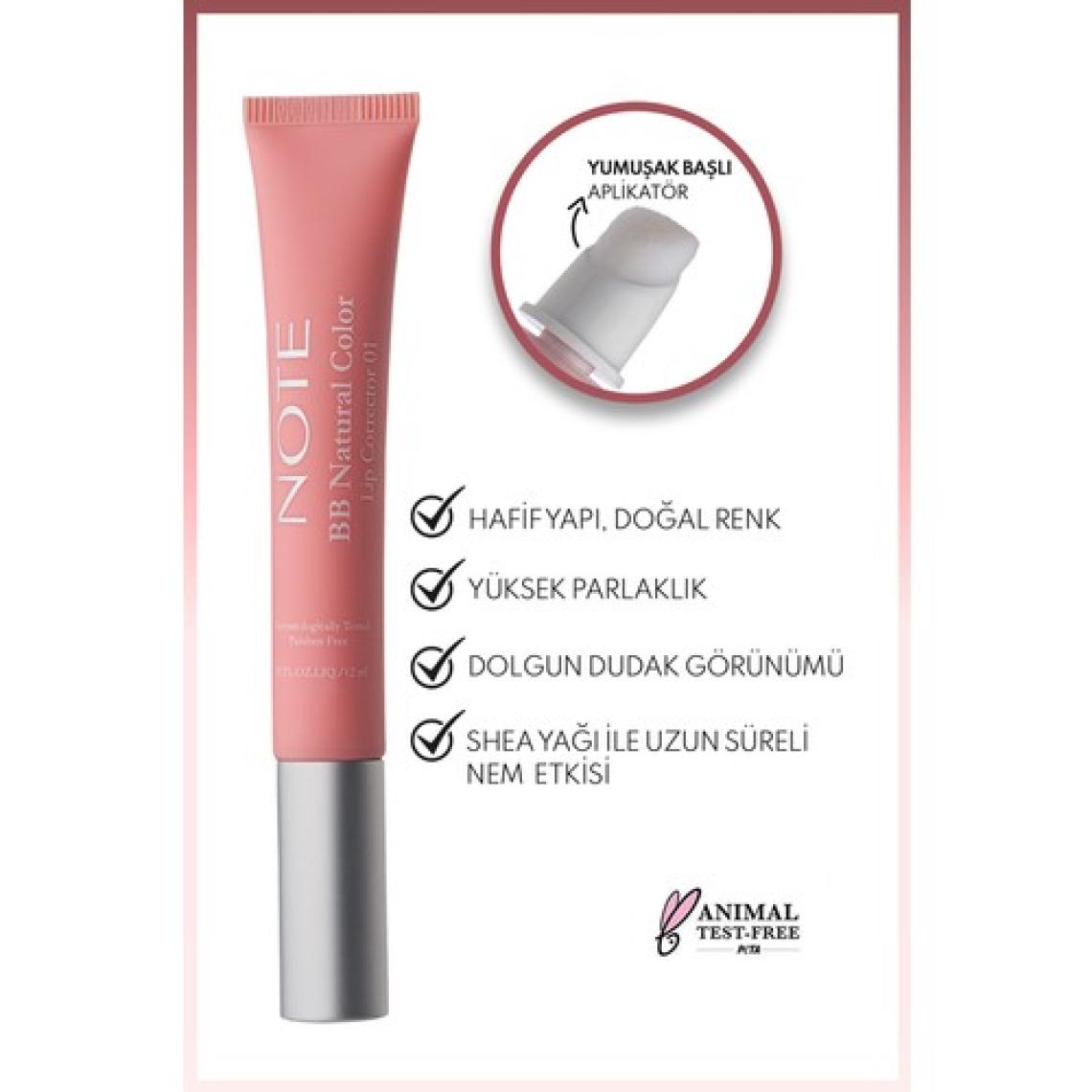 Note BB Lip Corrector Renk Eşitleyici Dudak Parlatıcısı Şeffaf 01
