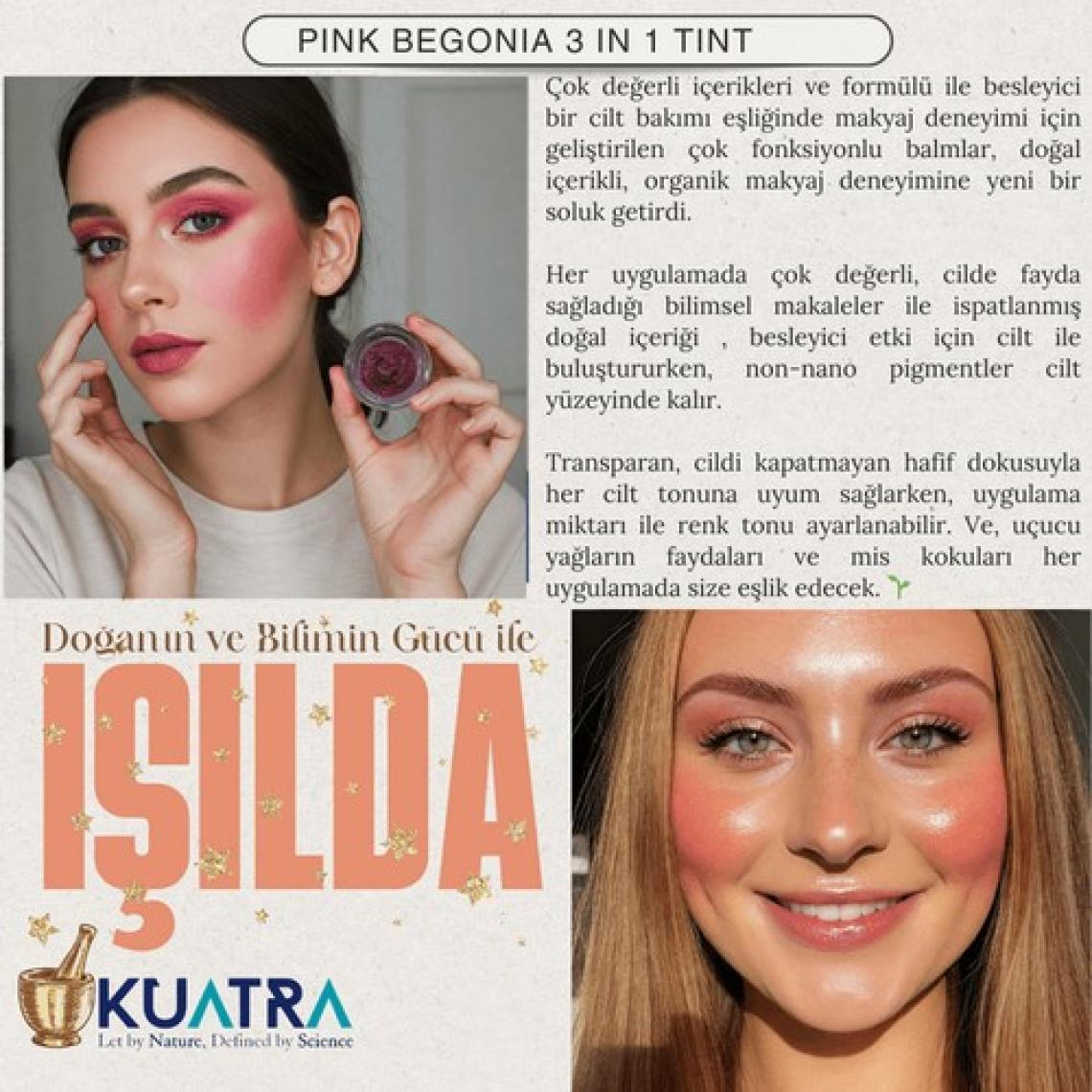 Kuatra Pink Begonia Nemlendirici - Antioksidan Işıltı Veren Balm (Doğal Içerikli Ruj- Allık)