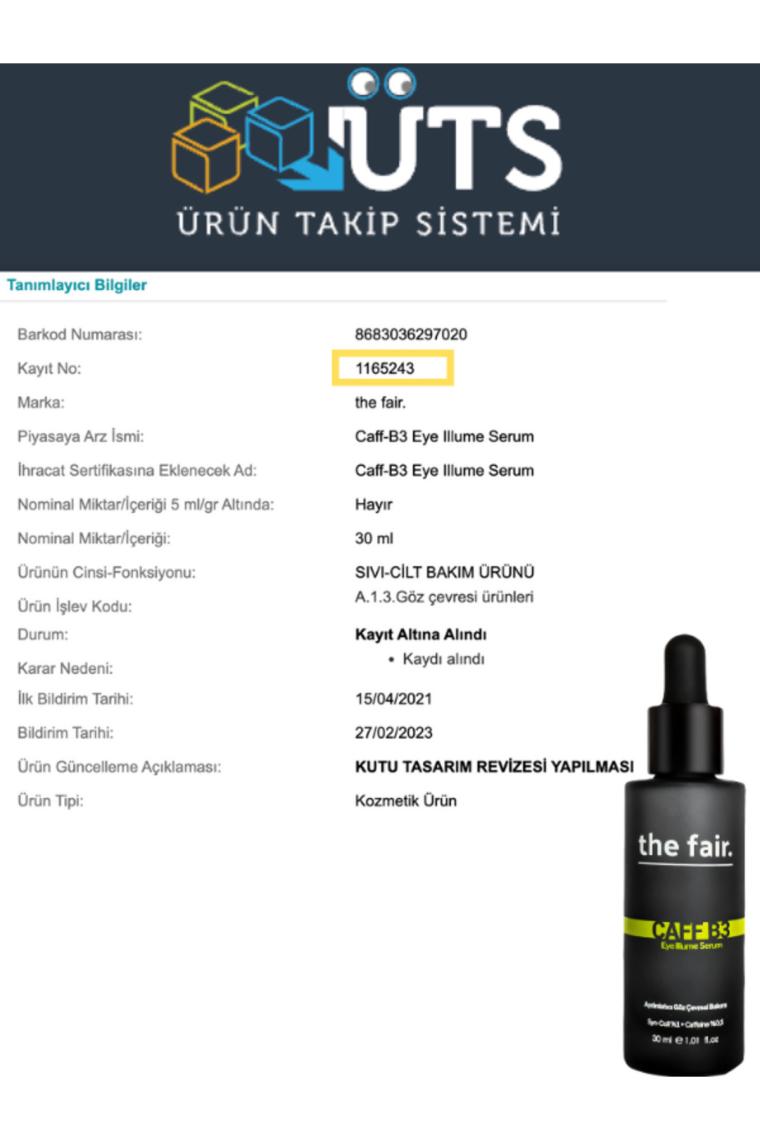 Caff-B3 Eye Illume Göz Serumu Koyu Halka ve Kırışıklık Karşıtı Aydınlatıcı  30 ml