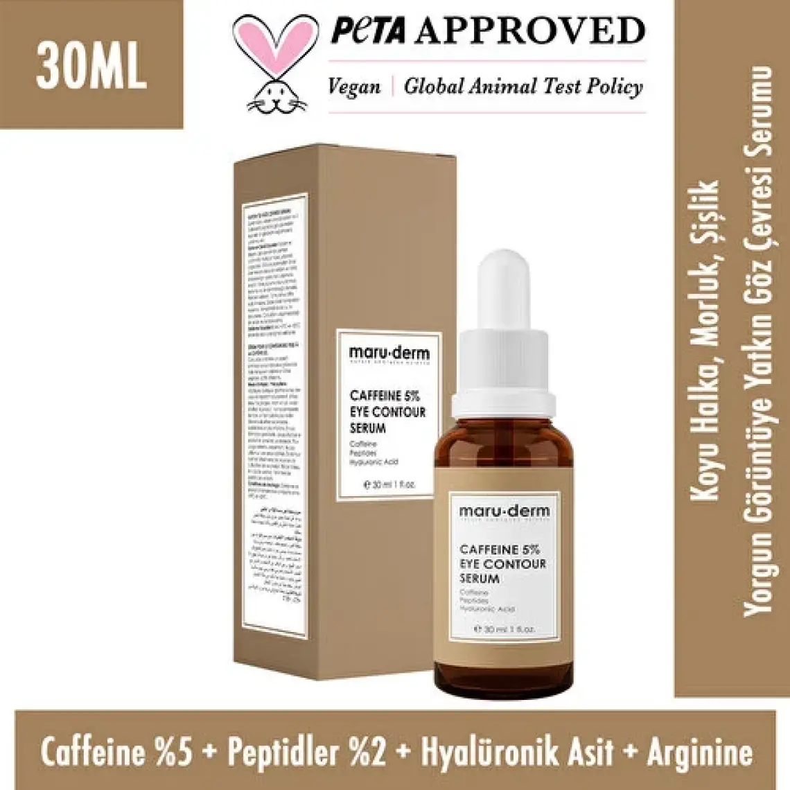 Maru.Derm Maruderm Caffeine %5 + Peptides + Hyalüronik Asit Göz Çevresi Serumu 30 ml