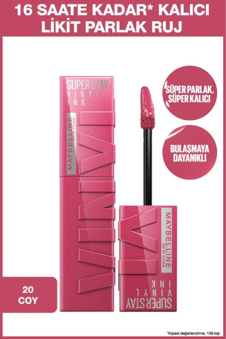Maybelline New York Super Stay Vinyl Ink Likit Parlak Ruj 20 Coy