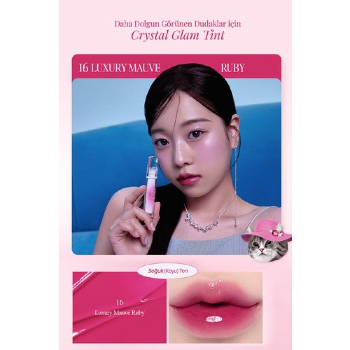 Clio Yapışkanlık Hissi Vermeyen Yoğun Işıltılı Tint CLIO Crystal Glam Tint (16 Luxury Mauve Ruby)