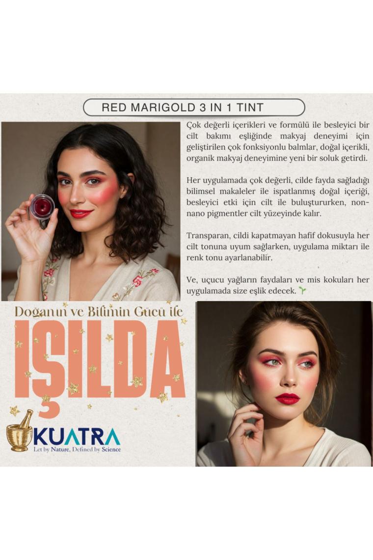 Kuatra Red Marigold  Nemlendirici - Antioksidan Işıltı Veren Balm (Doğal Içerikli Ruj- Allık)
