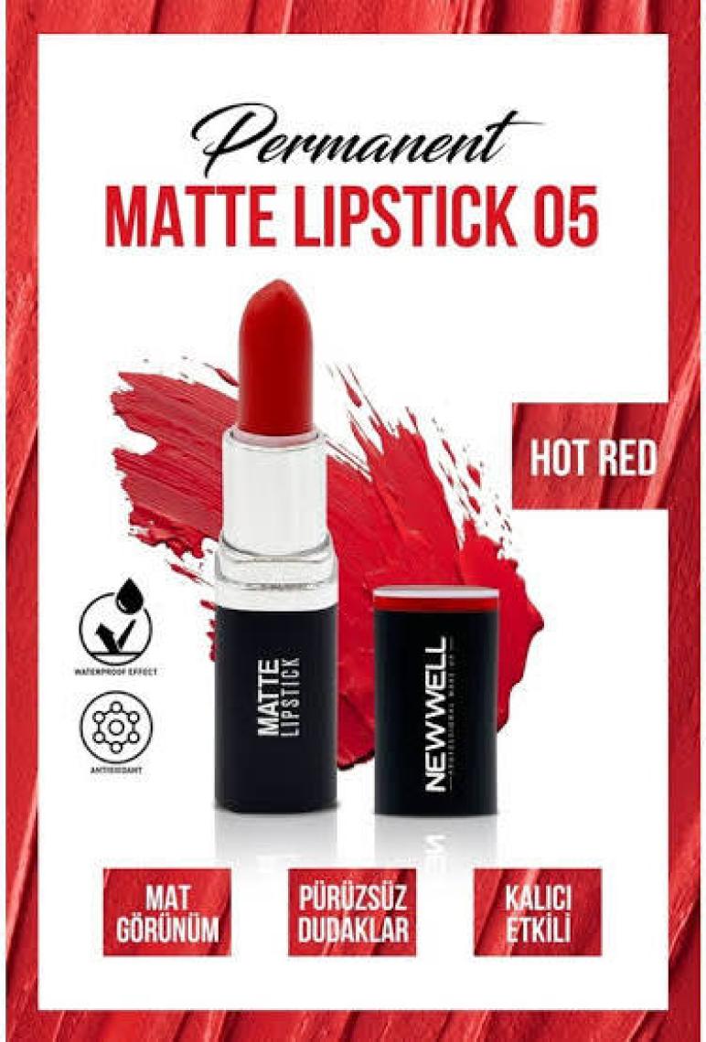 New Well Permanent Matte Lipstick 05 Hot Red  Uzun Süre Kalıcı