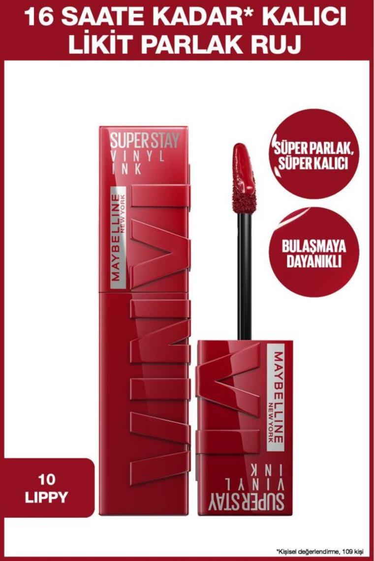 Maybelline New York Super Stay Vinyl Ink Likit Parlak Ruj 10 Lippy