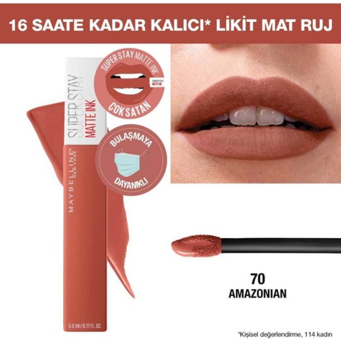 Maybelline New York Super Stay Matte Ink Likit Mat Ruj - 70 Amazonian - Kahverengi