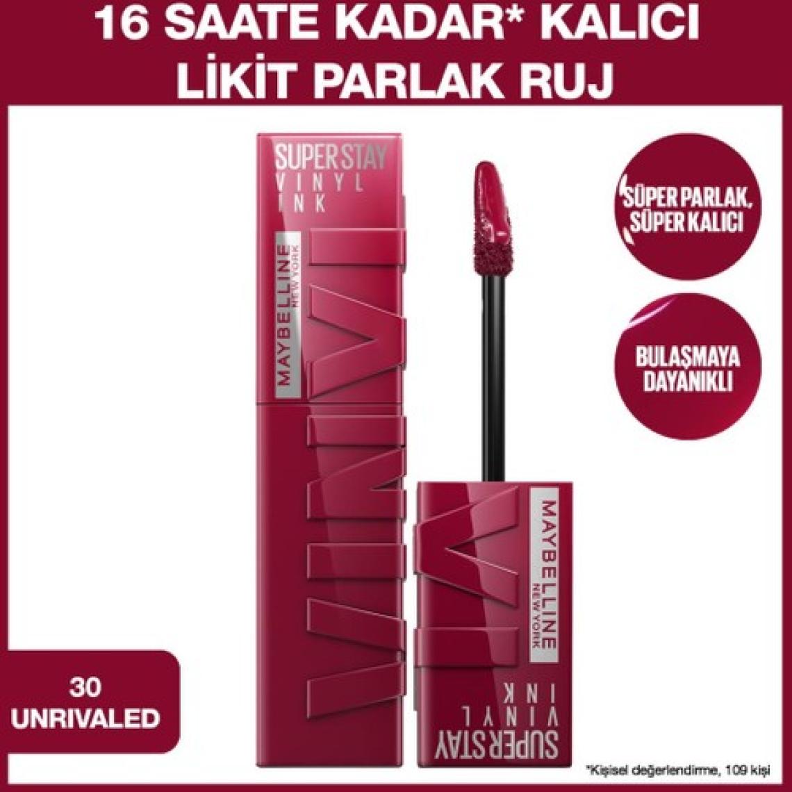 Maybelline New York Super Stay Vinyl Ink Likit Parlak Ruj 30 Unrivaled
