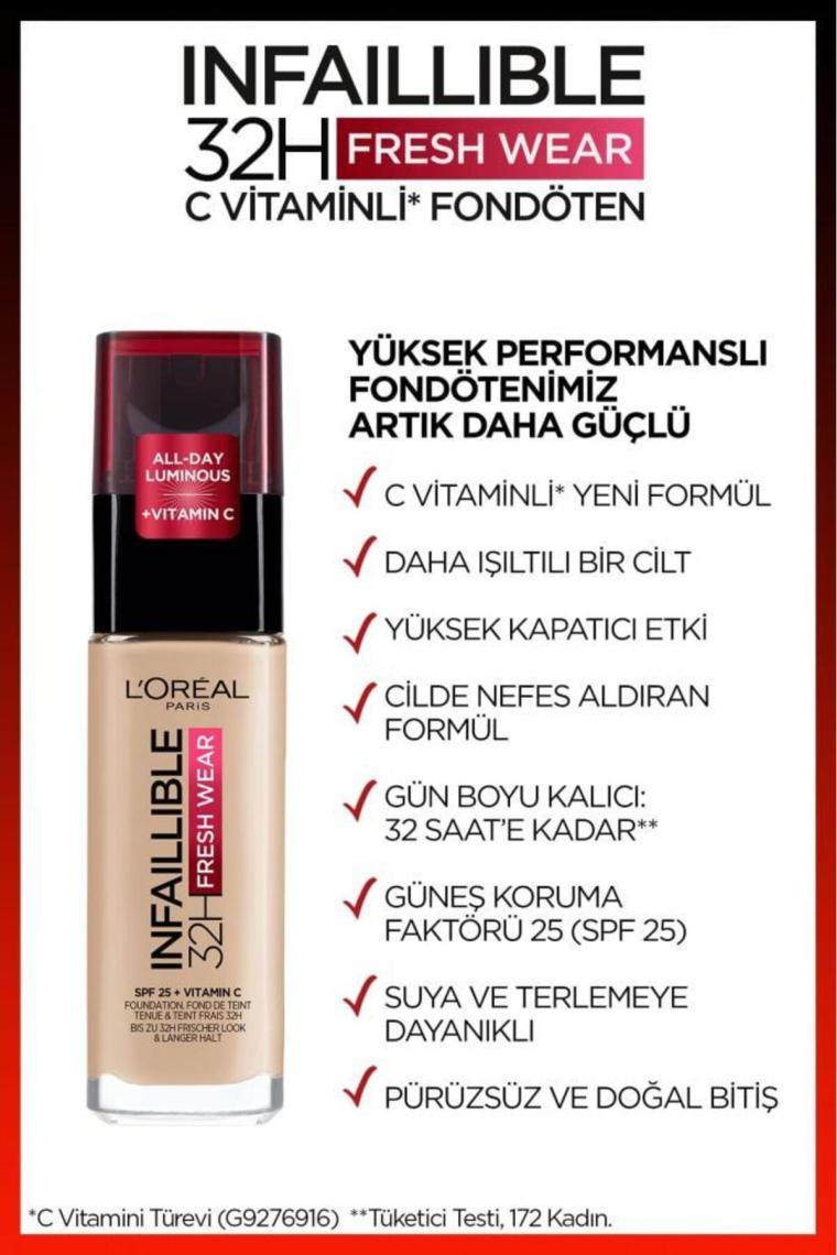Loreal Paris Infaillible 32H Fresh Wear C Vitaminli Fondöten 130 True Beige