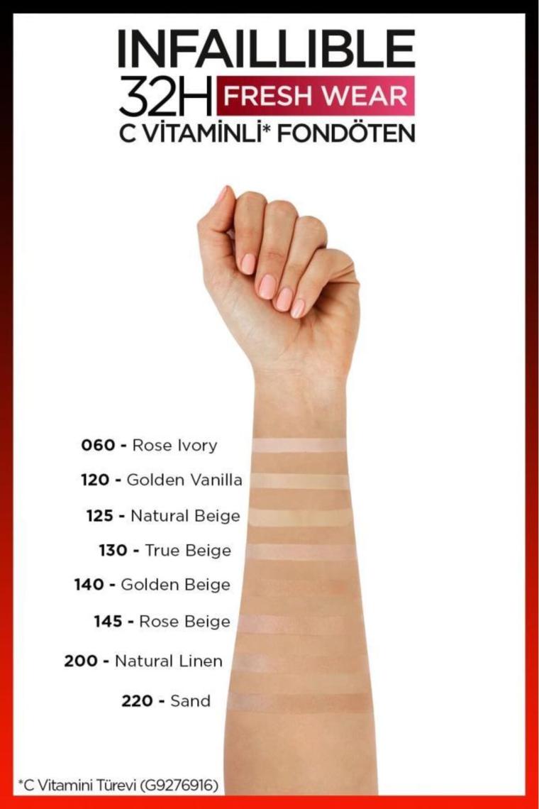 Loreal Paris Infaillible 32H Fresh Wear C Vitaminli Fondöten 130 True Beige