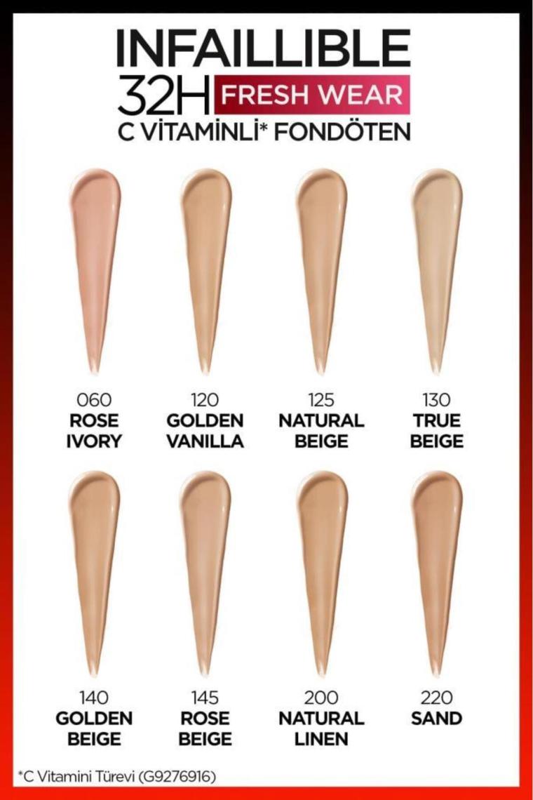 Loreal Paris Infaillible 32H Fresh Wear C Vitaminli Fondöten 130 True Beige