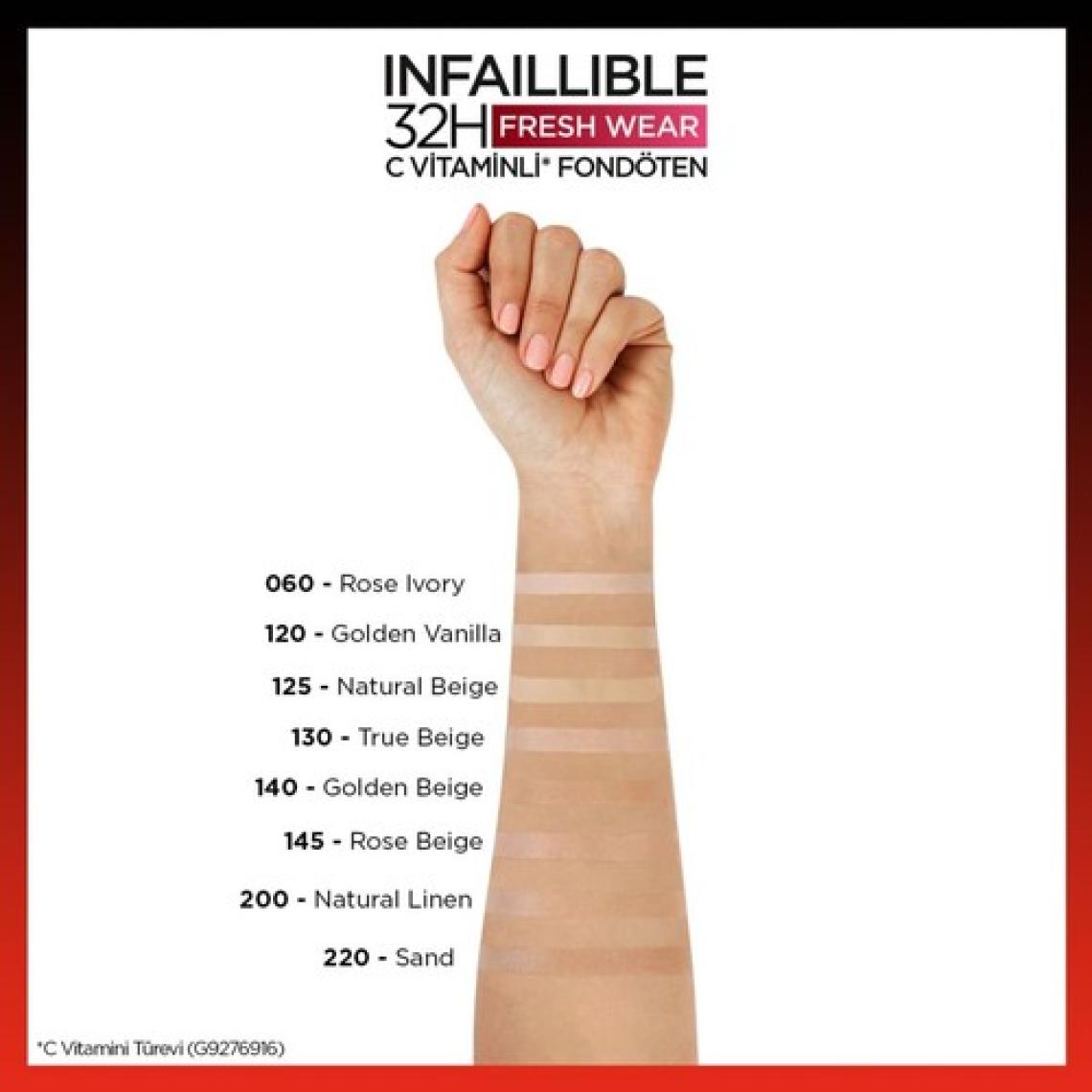 Loreal Paris Infaillible 32H Fresh Wear C Vitaminli Fondöten 200 Golden Sand