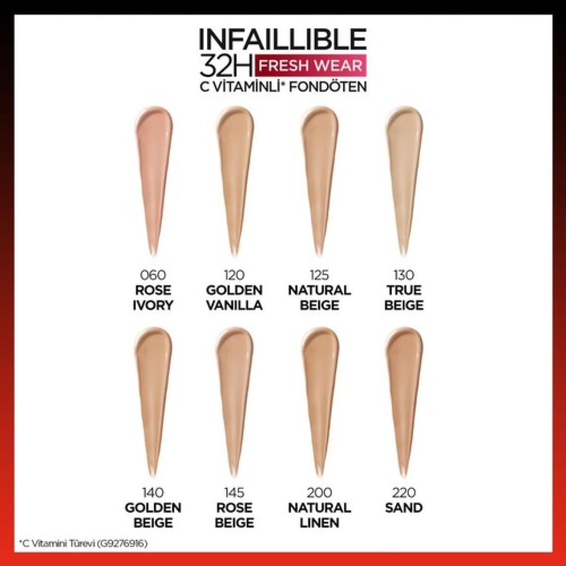 Loreal Paris Infaillible 32H Fresh Wear C Vitaminli Fondöten 200 Golden Sand