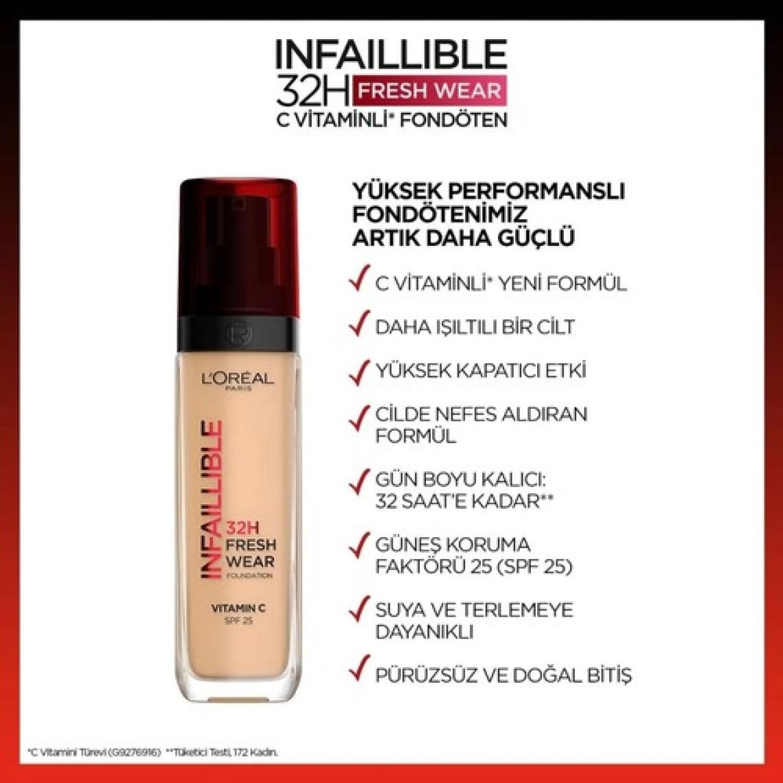 L'Oréal Paris Infaillible 32H Fresh Wear C Vitaminli Fondöten - 130 True Beige Kapatıcı