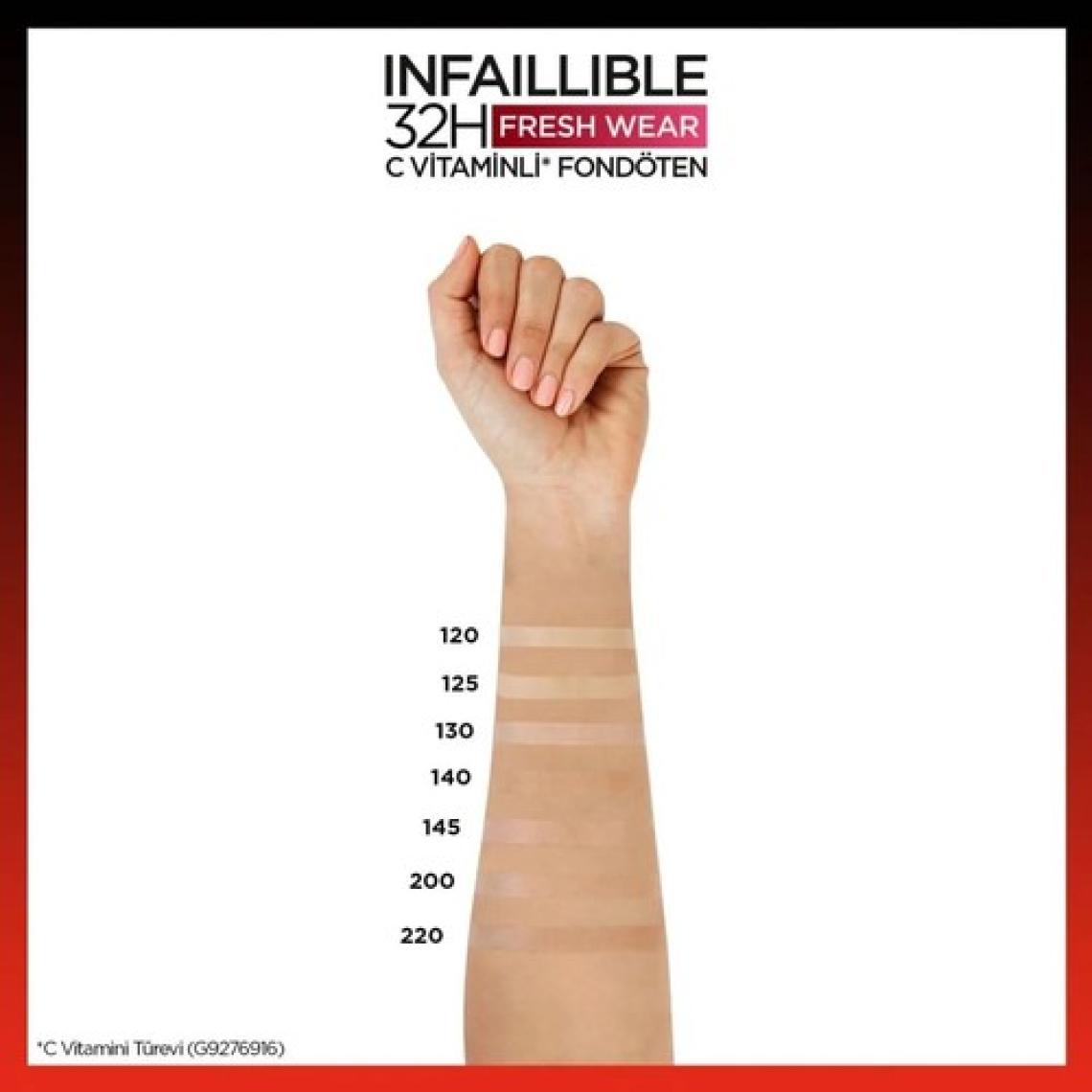 L'Oréal Paris Infaillible 32H Fresh Wear C Vitaminli Fondöten - 130 True Beige Kapatıcı