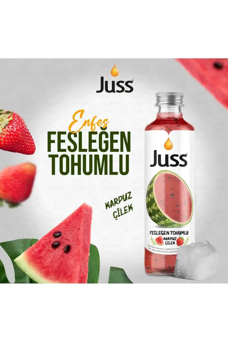 Juss Fesleğen Tohumlu Karpuz Çilek Aromalı Meyve Suyu 6'lı 250 ML