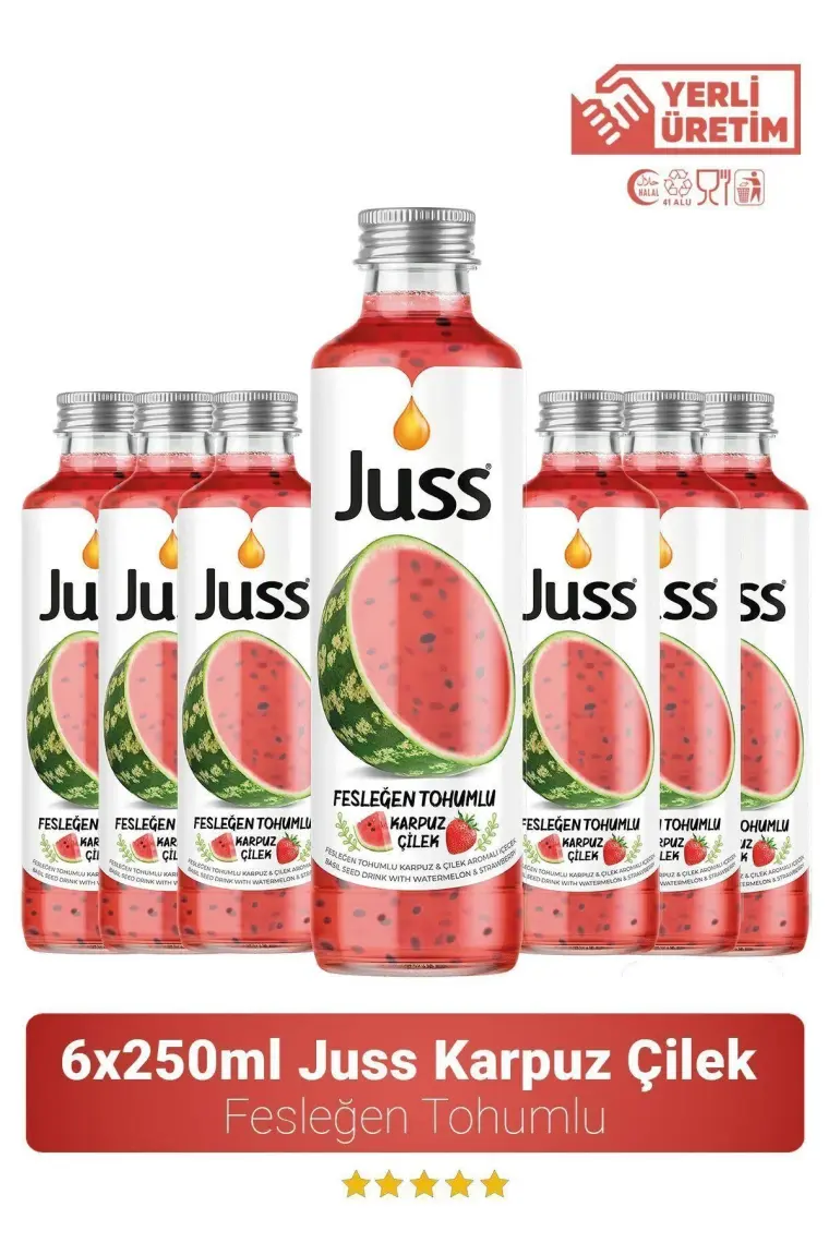 Juss Fesleğen Tohumlu Karpuz Çilek Aromalı Meyve Suyu 6'lı 250 ML