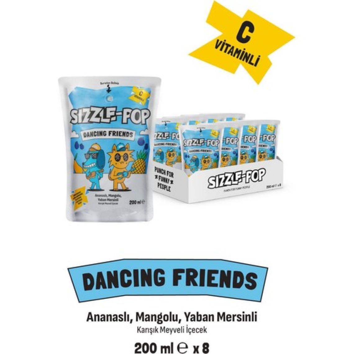 Sızzle-Pop Dancıng Frıends Ananas Mango Yabanmersini Meyve Suyu 200 ml x 8 Adet