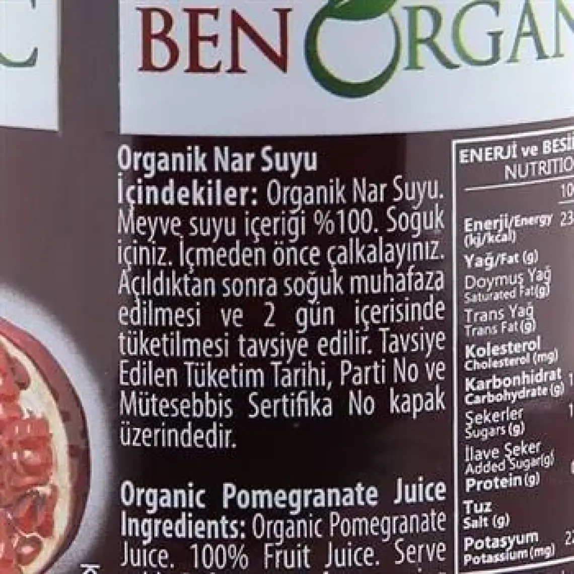 Benorganic Nar Suyu 946 ml