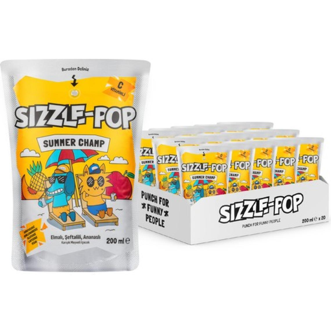 Sızzle-Pop Summer Champ Şeftali Elma Ananas Meyve Suyu 200 ml x 20 Adet