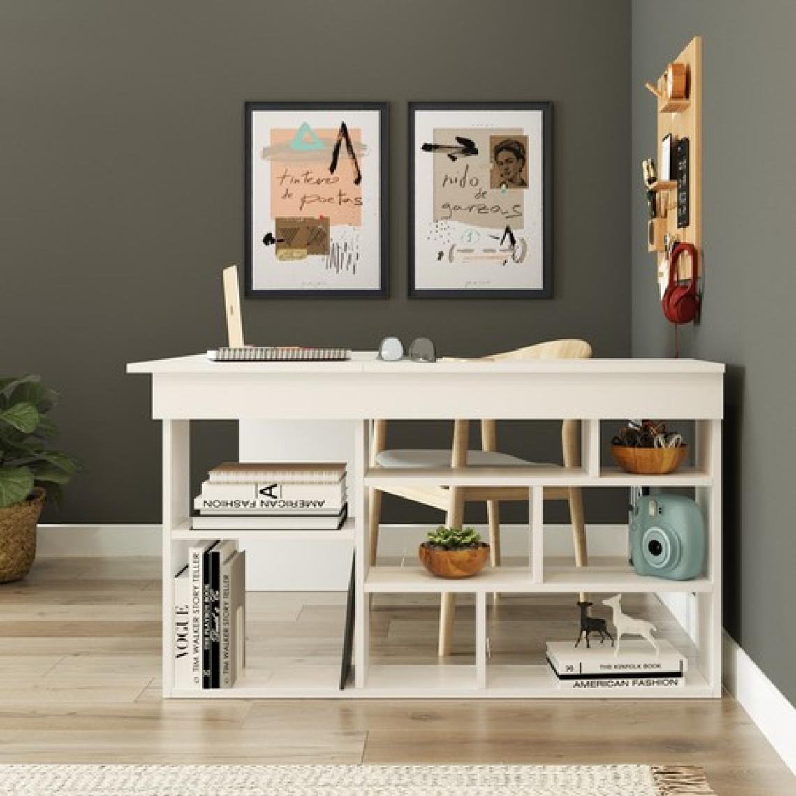 Robin Home Boston Kitaplık Raflı Çalışma Masası Ofis Masası L Masa Beyaz