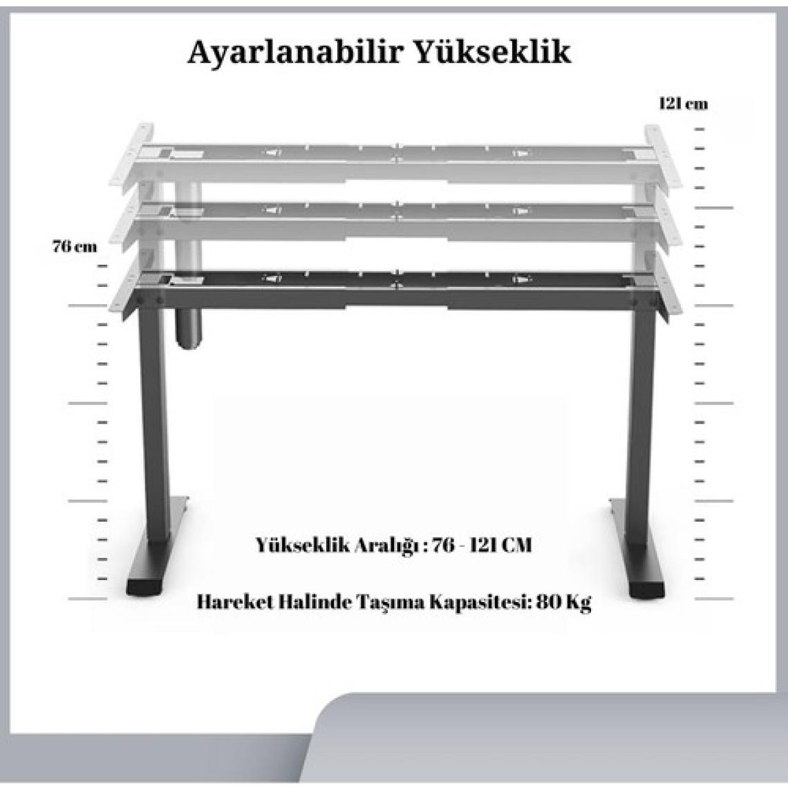Ofis Fix Siyah Yükseklik Ayarlı Masa | Tek Motorlu | Elektrikli Masa Mekanizması | Kolay Kurulum