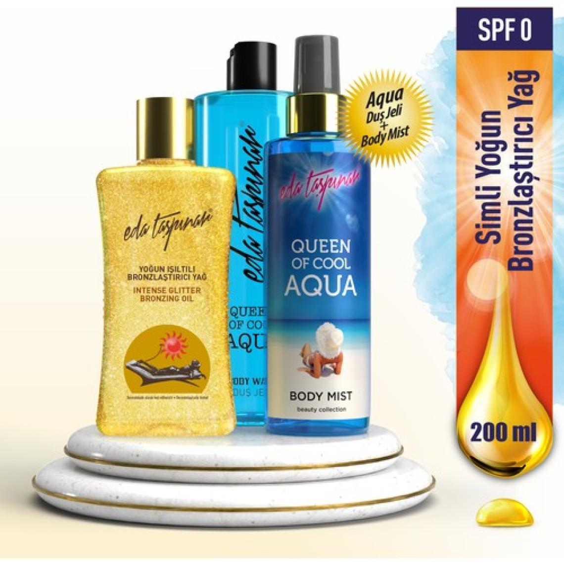 Eda Taşpınar Yoğun Işıltılı Bronzlaştırıcı Yağ SPF 0 (200ml) & Aqua Body Mist 200ml & Aqua Duş Jeli 400ml
