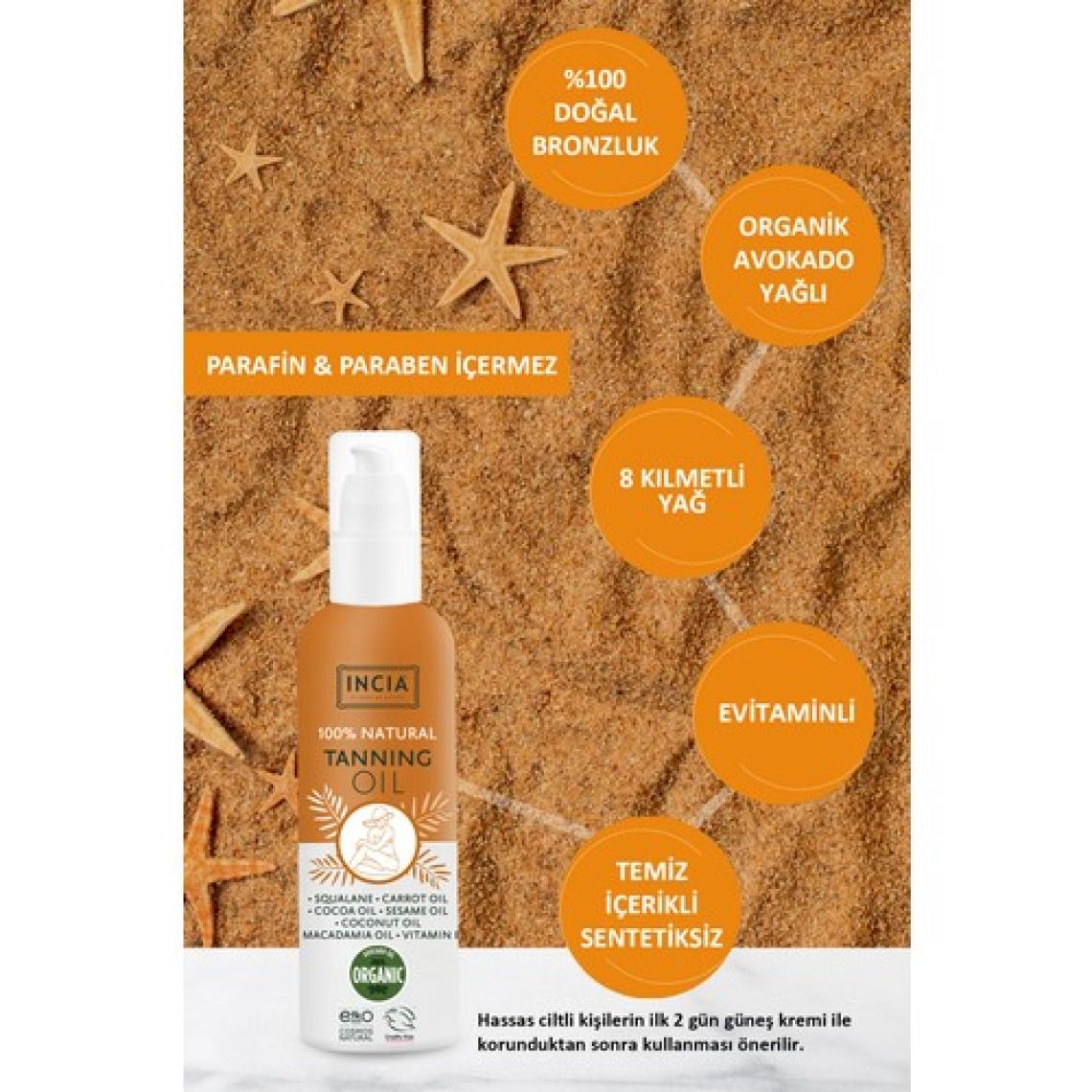 INCIA %100 Doğal Bronzlaştırıcı Yağ Organik Avokado Yağı Yoğun Bronzlaştırıcı Kakao Havuç Susam 150 ml