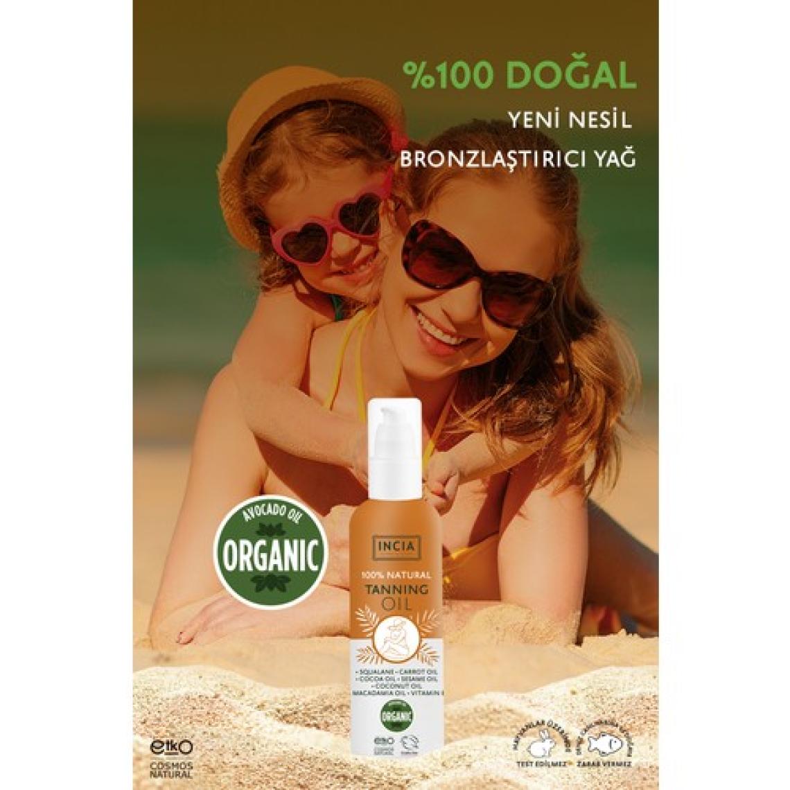 INCIA %100 Doğal Bronzlaştırıcı Yağ Organik Avokado Yağı Yoğun Bronzlaştırıcı Kakao Havuç Susam 150 ml