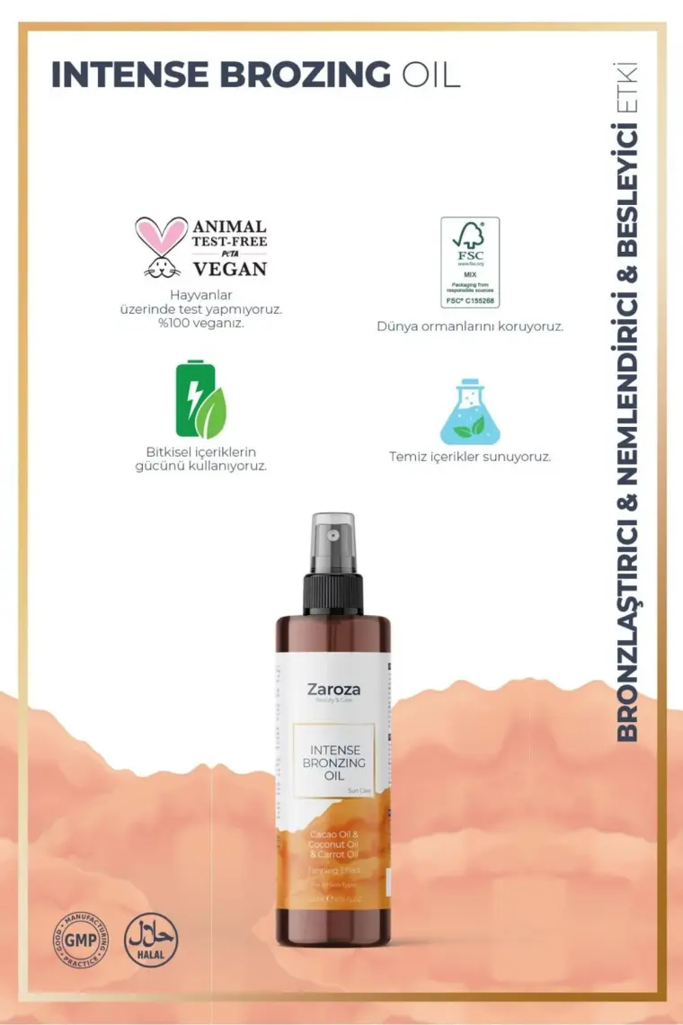 Zaroza Bronzlaştırıcı Yağ Havuç Hindistan Cevizi Kakao Yağı 200 ml